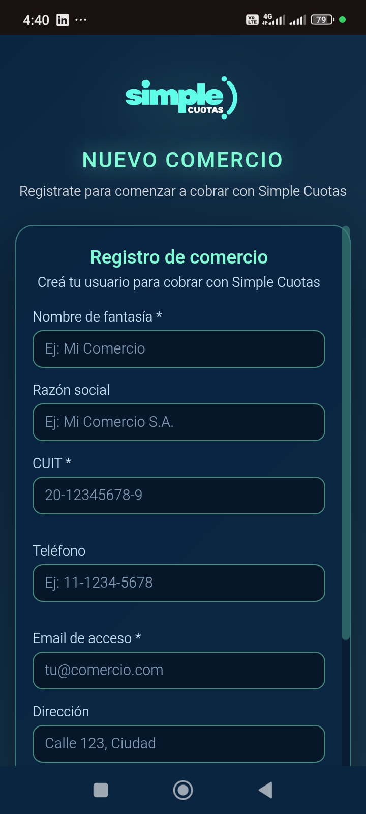 Creá tu cuenta comercio